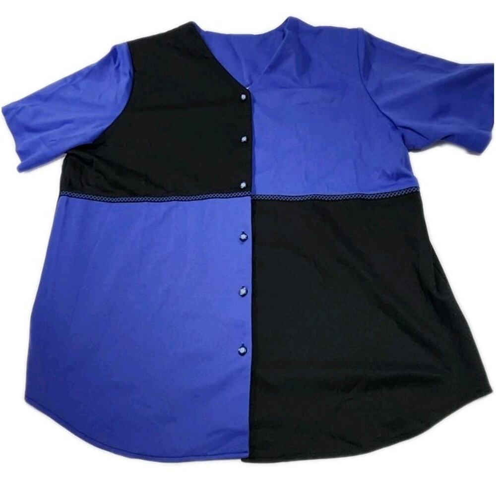 Vintage Purple Black Colorblock Short Sleeve Blouse Womens Plus Size 28 4X